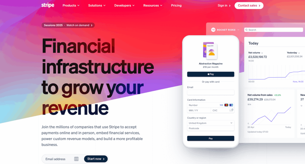 stripe homepage