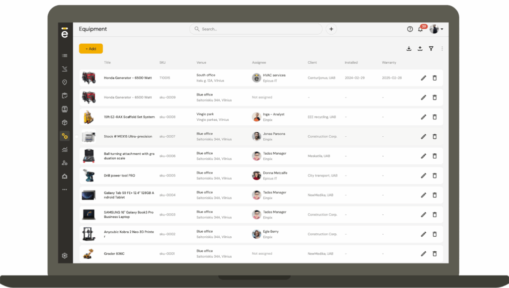 Asset tracking & management in Einpix