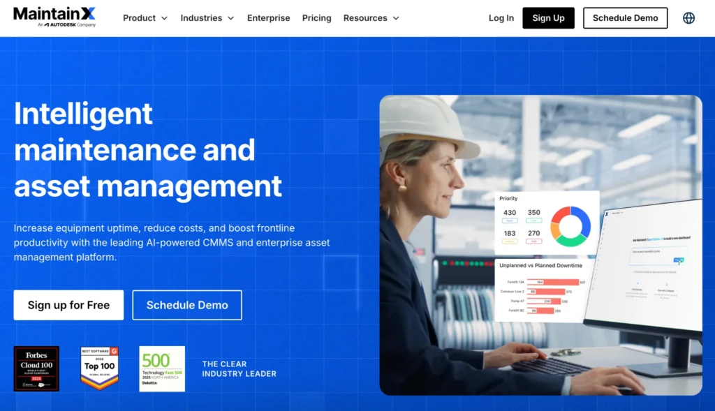 MaintainX techninės priežiūros ir darbo užsakymų valdymo platforma
